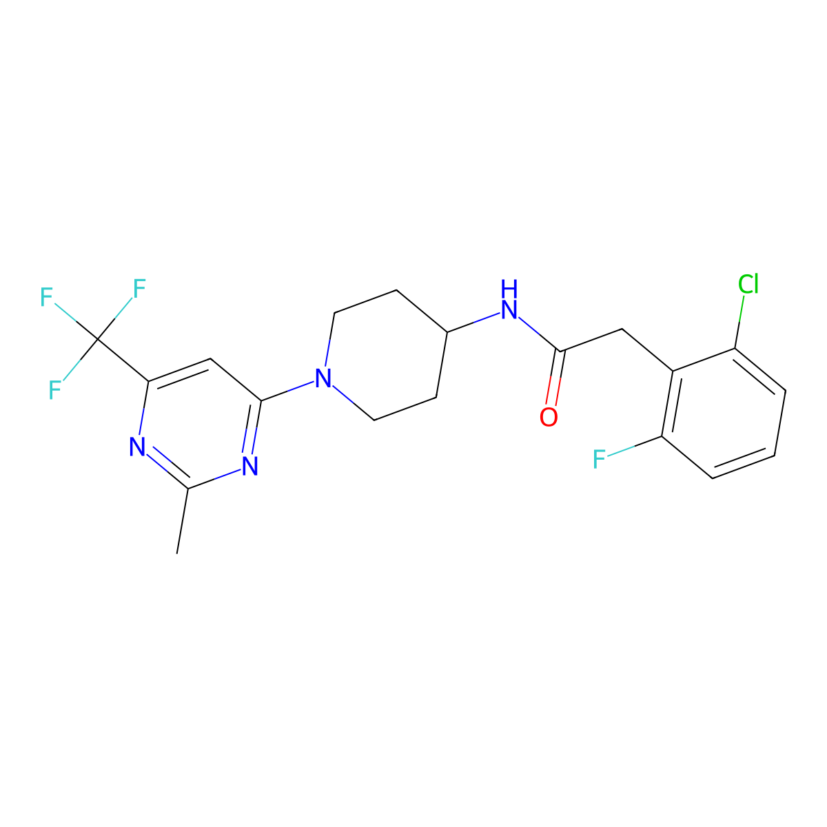 2-(2-chloro-6-fluorophenyl)-N-(1-(2-methyl-6-(trifluoromethyl)pyrimidin-4-yl)piperidin-4-yl)acetamide molecular structure, CAS 2034349-47-6