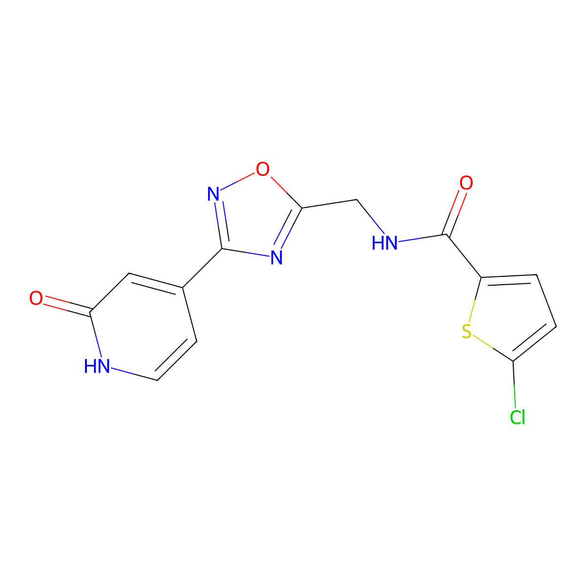 5-chloro-N-((3-(2-oxo-1,2-dihydropyridin-4-yl)-1,2,4-oxadiazol-5-yl)methyl)thiophene-2-carboxamide molecular structure, CAS 2034349-50-1