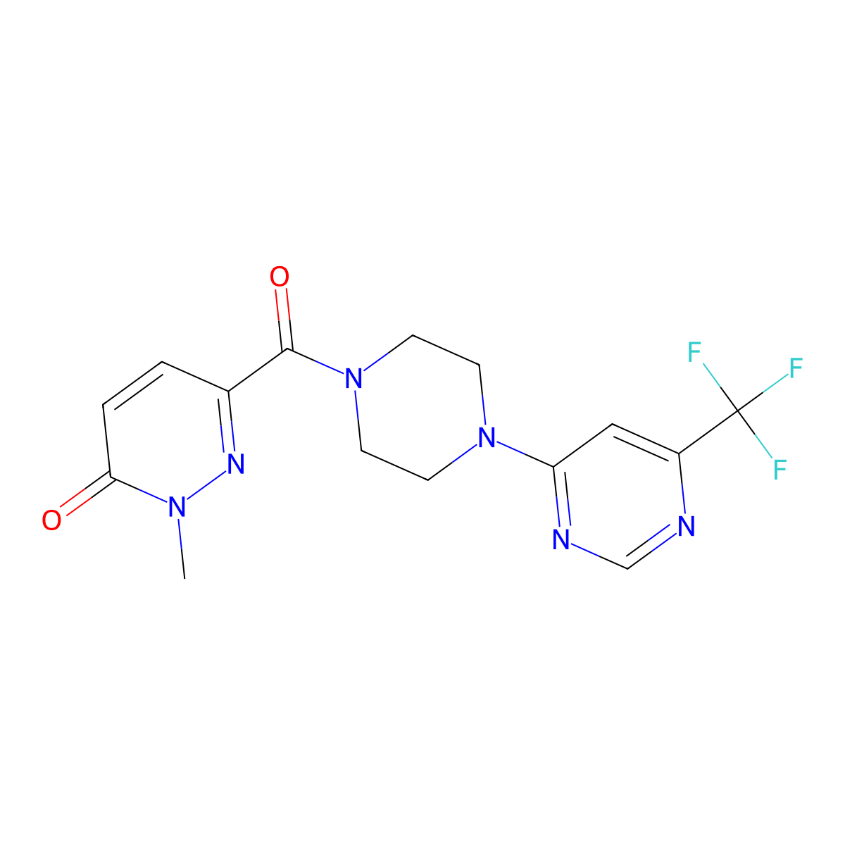 2-methyl-6-(4-(6-(trifluoromethyl)pyrimidin-4-yl)piperazine-1-carbonyl)pyridazin-3(2H)-one molecular structure, CAS 2034349-54-5