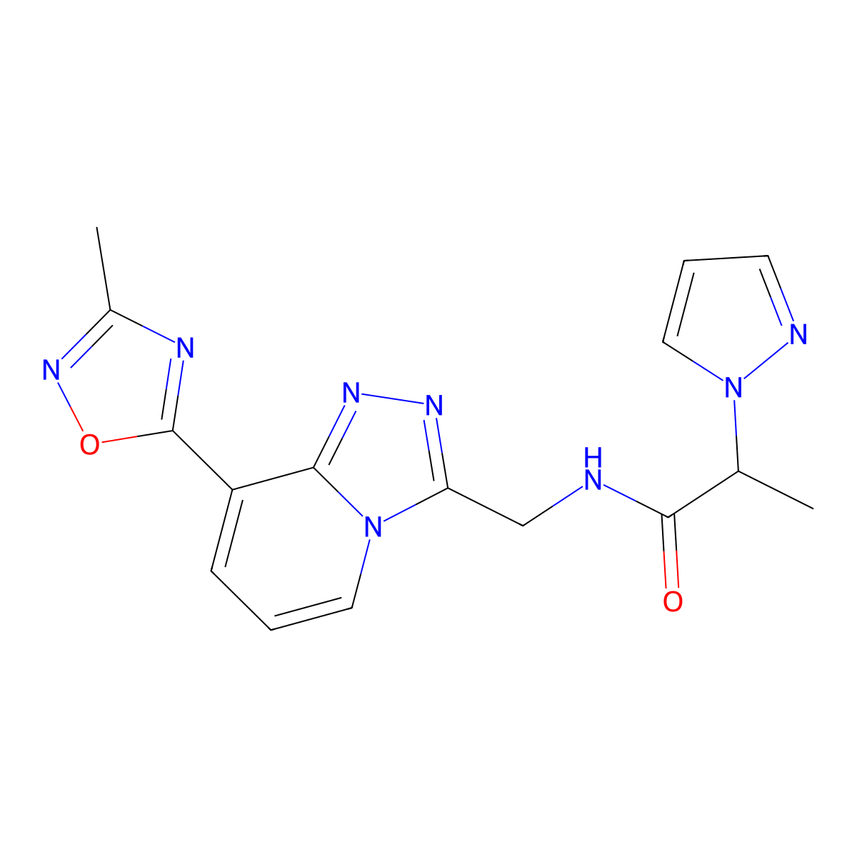 N-{[8-(3-methyl-1,2,4-oxadiazol-5-yl)-[1,2,4]triazolo[4,3-a]pyridin-3-yl]methyl}-2-(1H-pyrazol-1-yl)propanamide molecular structure, CAS 2034349-55-6
