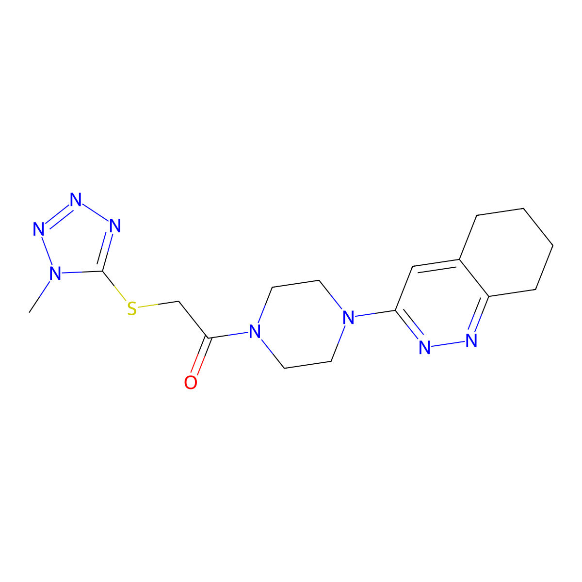 2-((1-methyl-1H-tetrazol-5-yl)thio)-1-(4-(5,6,7,8-tetrahydrocinnolin-3-yl)piperazin-1-yl)ethanone molecular structure, CAS 2034349-58-9