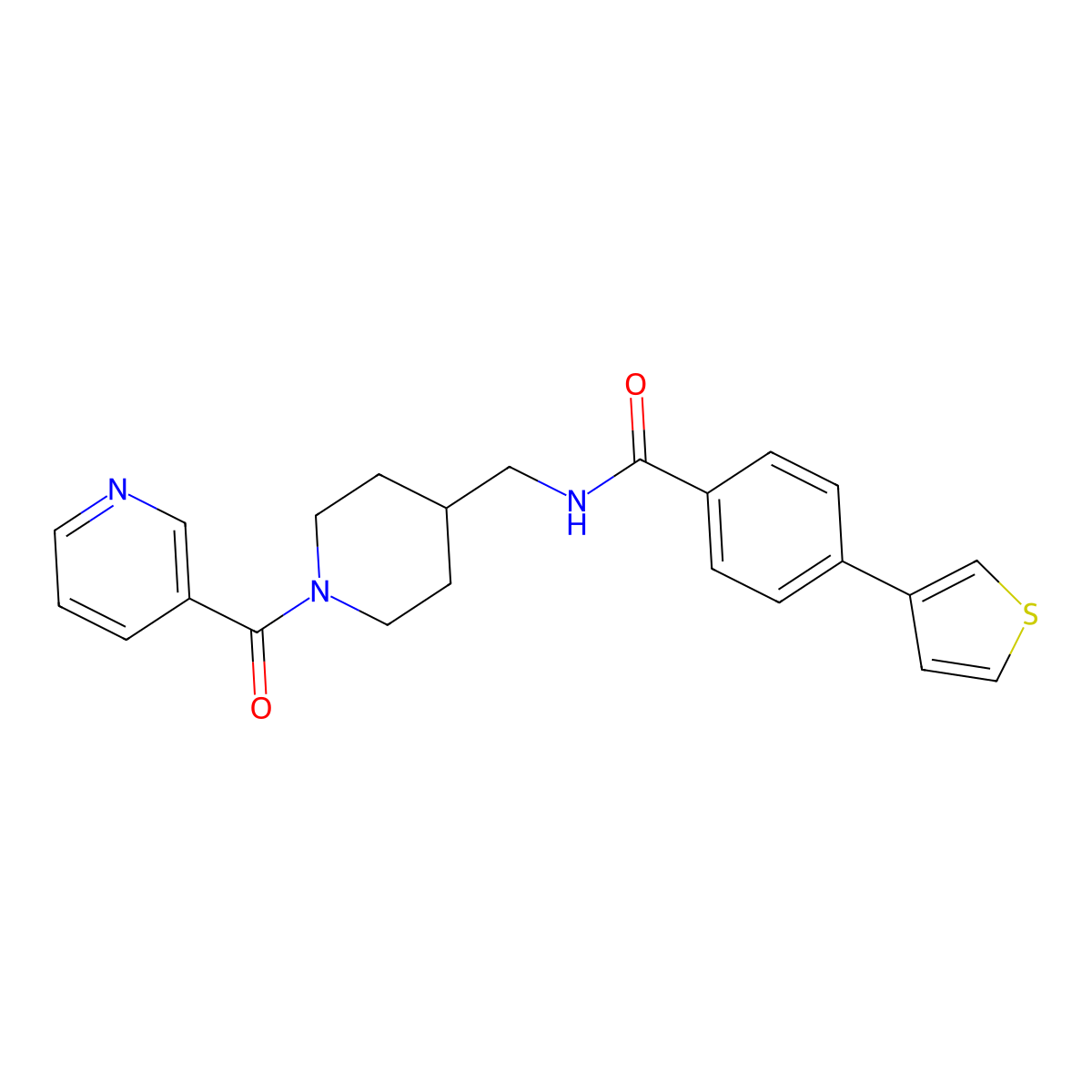 N-((1-nicotinoylpiperidin-4-yl)methyl)-4-(thiophen-3-yl)benzamide molecular structure, CAS 2034349-69-2