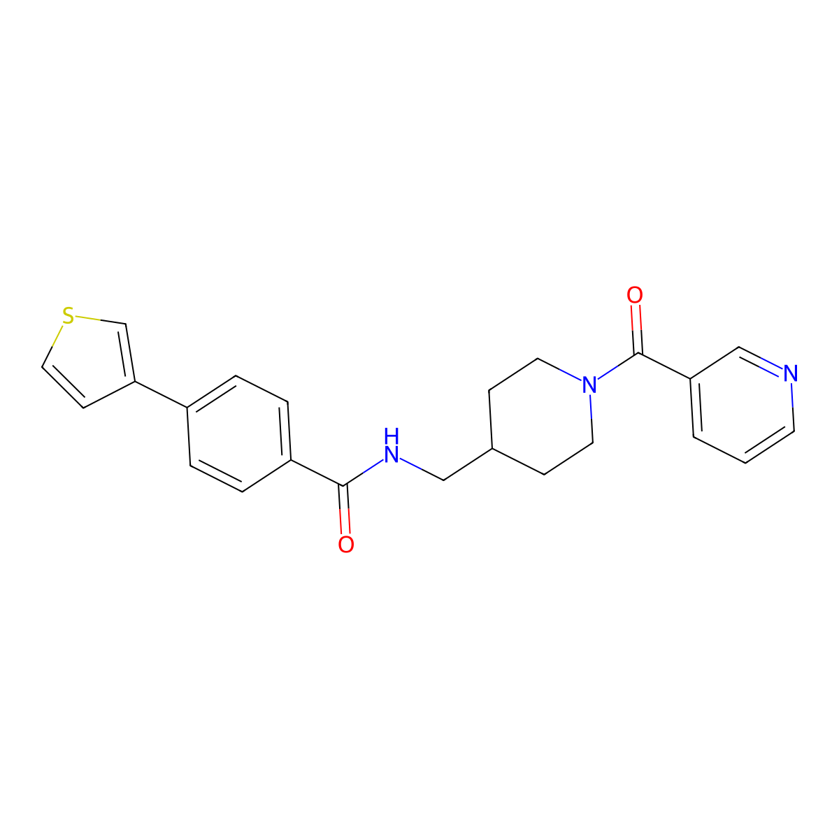 N-((1-nicotinoylpiperidin-4-yl)methyl)-4-(thiophen-3-yl)benzamide molecular structure, CAS 2034349-69-2