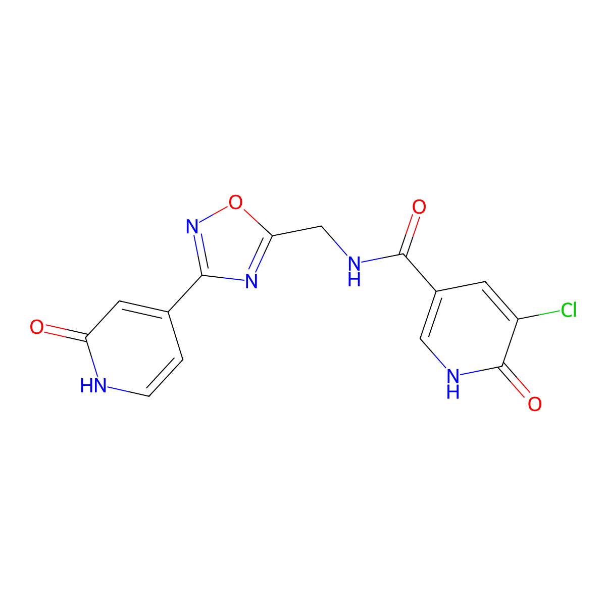 5-chloro-6-hydroxy-N-((3-(2-oxo-1,2-dihydropyridin-4-yl)-1,2,4-oxadiazol-5-yl)methyl)nicotinamide molecular structure, CAS 2034349-71-6