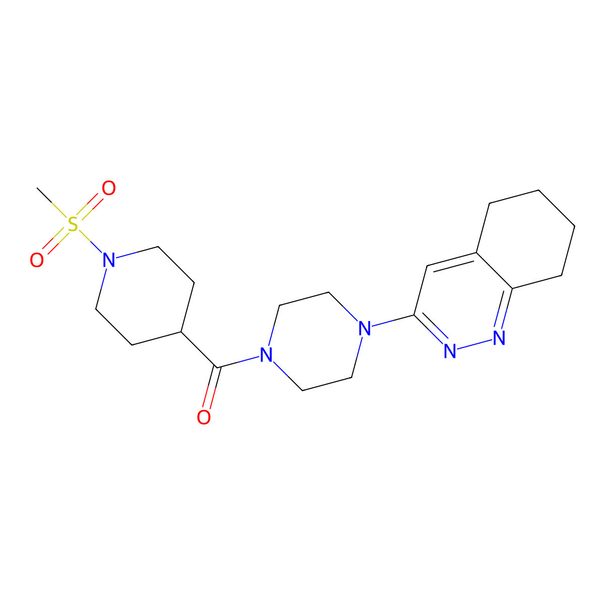 (1-(Methylsulfonyl)piperidin-4-yl)(4-(5,6,7,8-tetrahydrocinnolin-3-yl)piperazin-1-yl)methanone molecular structure, CAS 2034349-72-7