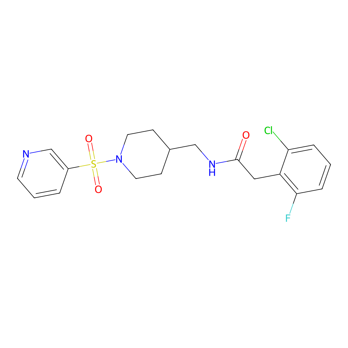 2-(2-chloro-6-fluorophenyl)-N-((1-(pyridin-3-ylsulfonyl)piperidin-4-yl)methyl)acetamide molecular structure, CAS 2034349-73-8