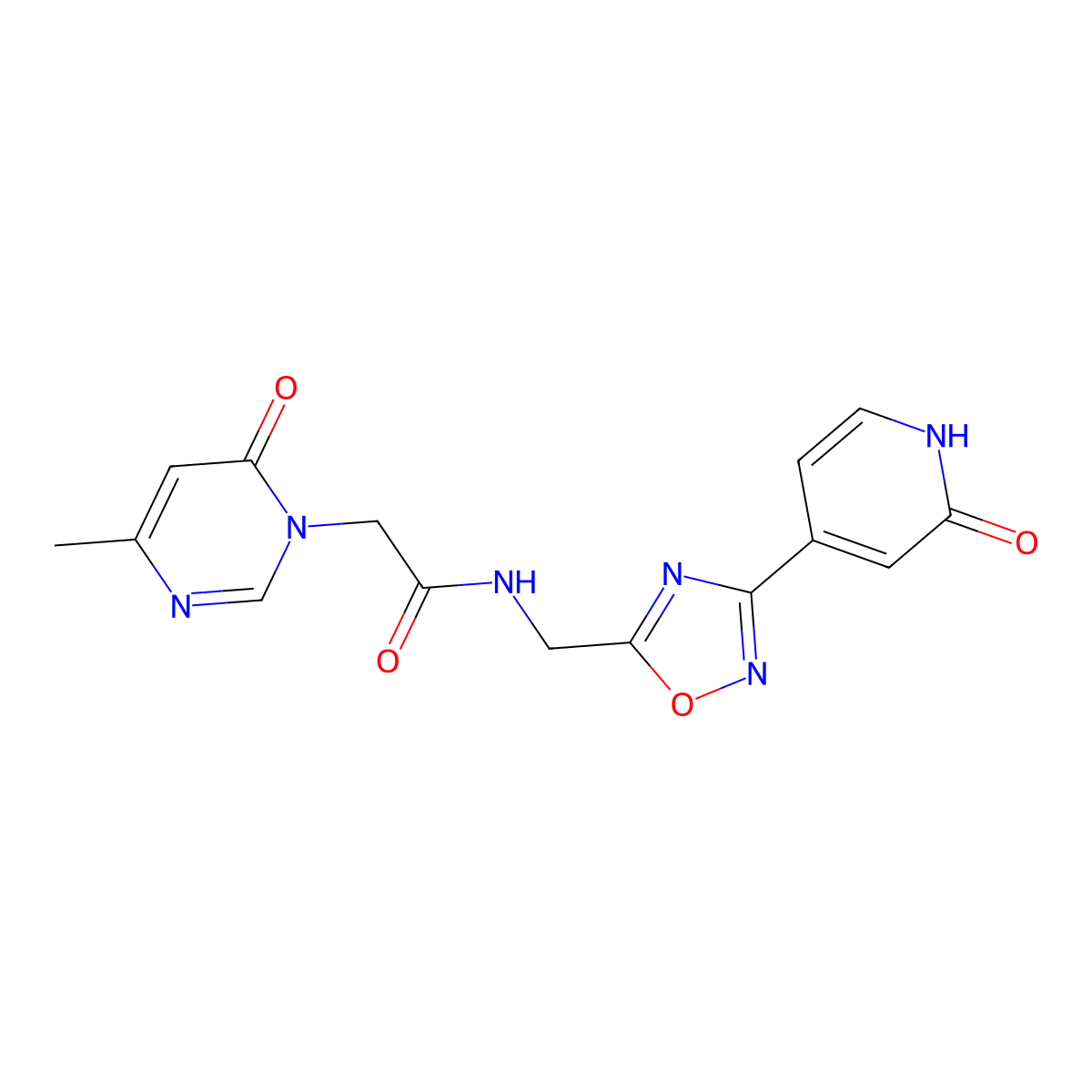 2-(4-methyl-6-oxopyrimidin-1(6H)-yl)-N-((3-(2-oxo-1,2-dihydropyridin-4-yl)-1,2,4-oxadiazol-5-yl)methyl)acetamide molecular structure, CAS 2034349-80-7
