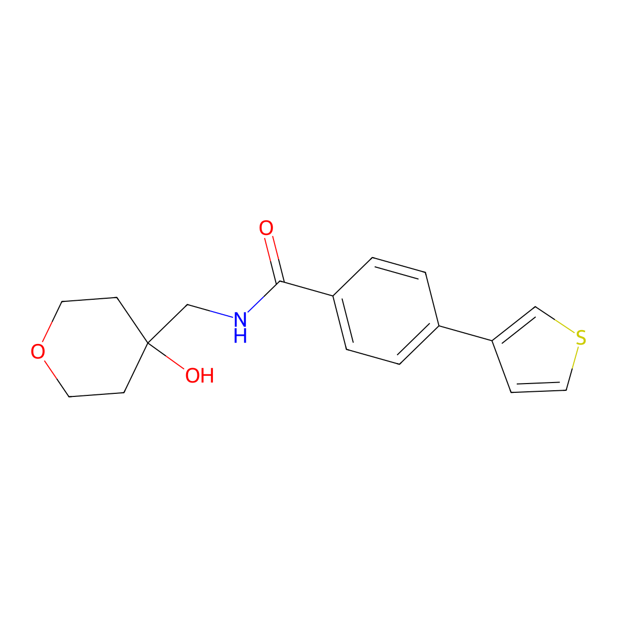 N-((4-hydroxytetrahydro-2H-pyran-4-yl)methyl)-4-(thiophen-3-yl)benzamide molecular structure, CAS 2034349-81-8