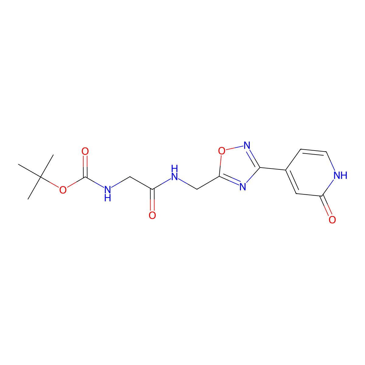 Tert-butyl (2-oxo-2-(((3-(2-oxo-1,2-dihydropyridin-4-yl)-1,2,4-oxadiazol-5-yl)methyl)amino)ethyl)carbamate molecular structure, CAS 2034349-84-1