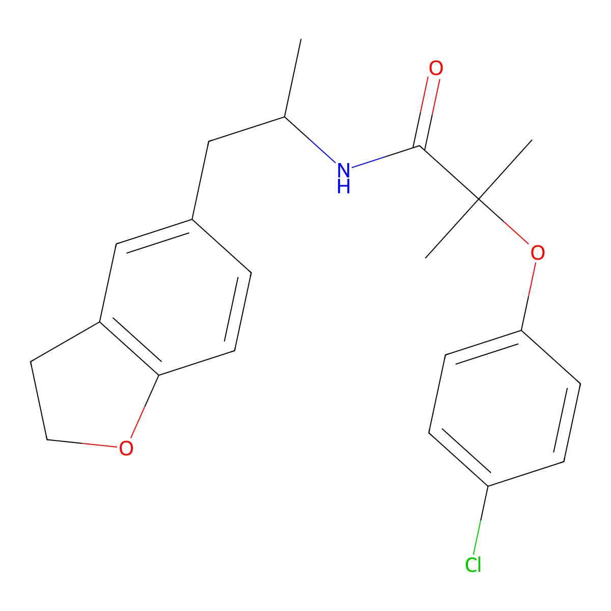 2-(4-chlorophenoxy)-N-(1-(2,3-dihydrobenzofuran-5-yl)propan-2-yl)-2-methylpropanamide molecular structure, CAS 2034349-85-2
