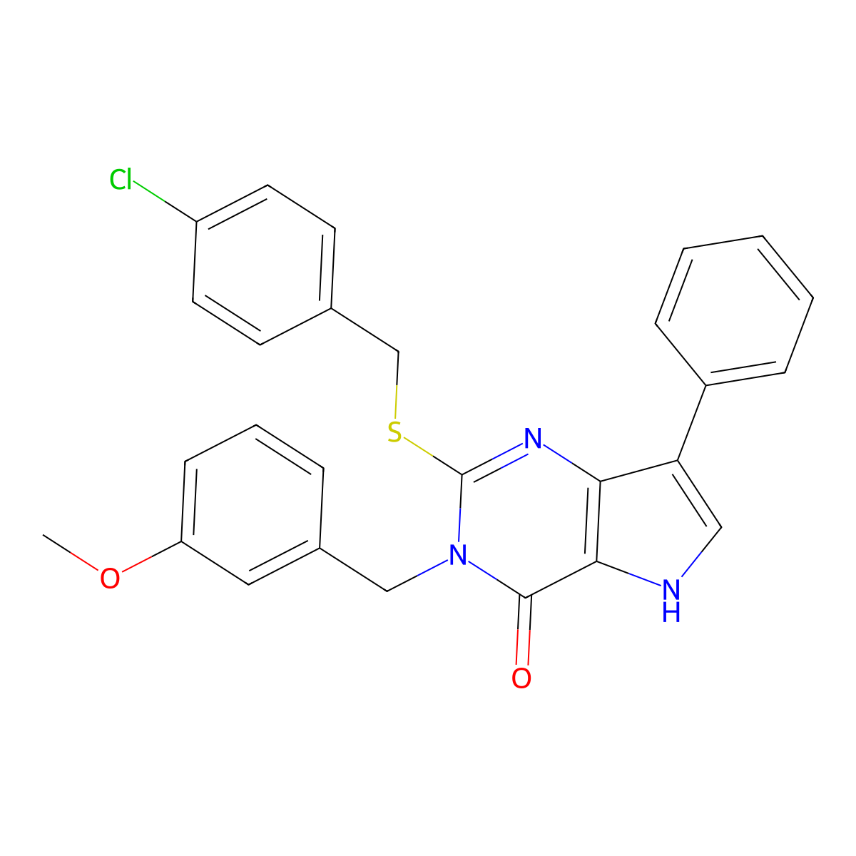 2-((4-chlorobenzyl)thio)-3-(3-methoxybenzyl)-7-phenyl-3H-pyrrolo[3,2-d]pyrimidin-4(5H)-one molecular structure, CAS 2034349-86-3