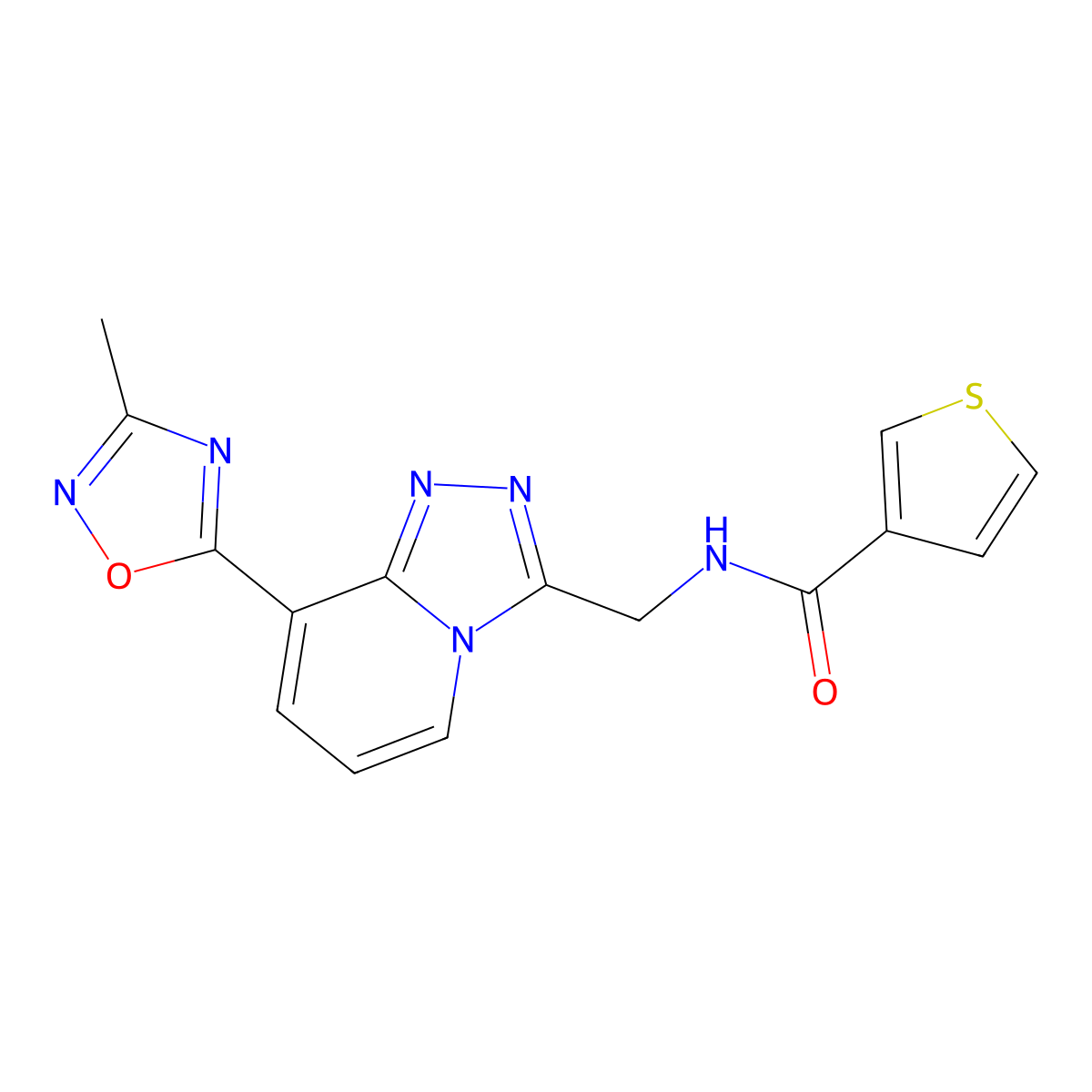 N-{[8-(3-methyl-1,2,4-oxadiazol-5-yl)-[1,2,4]triazolo[4,3-a]pyridin-3-yl]methyl}thiophene-3-carboxamide molecular structure, CAS 2034349-88-5