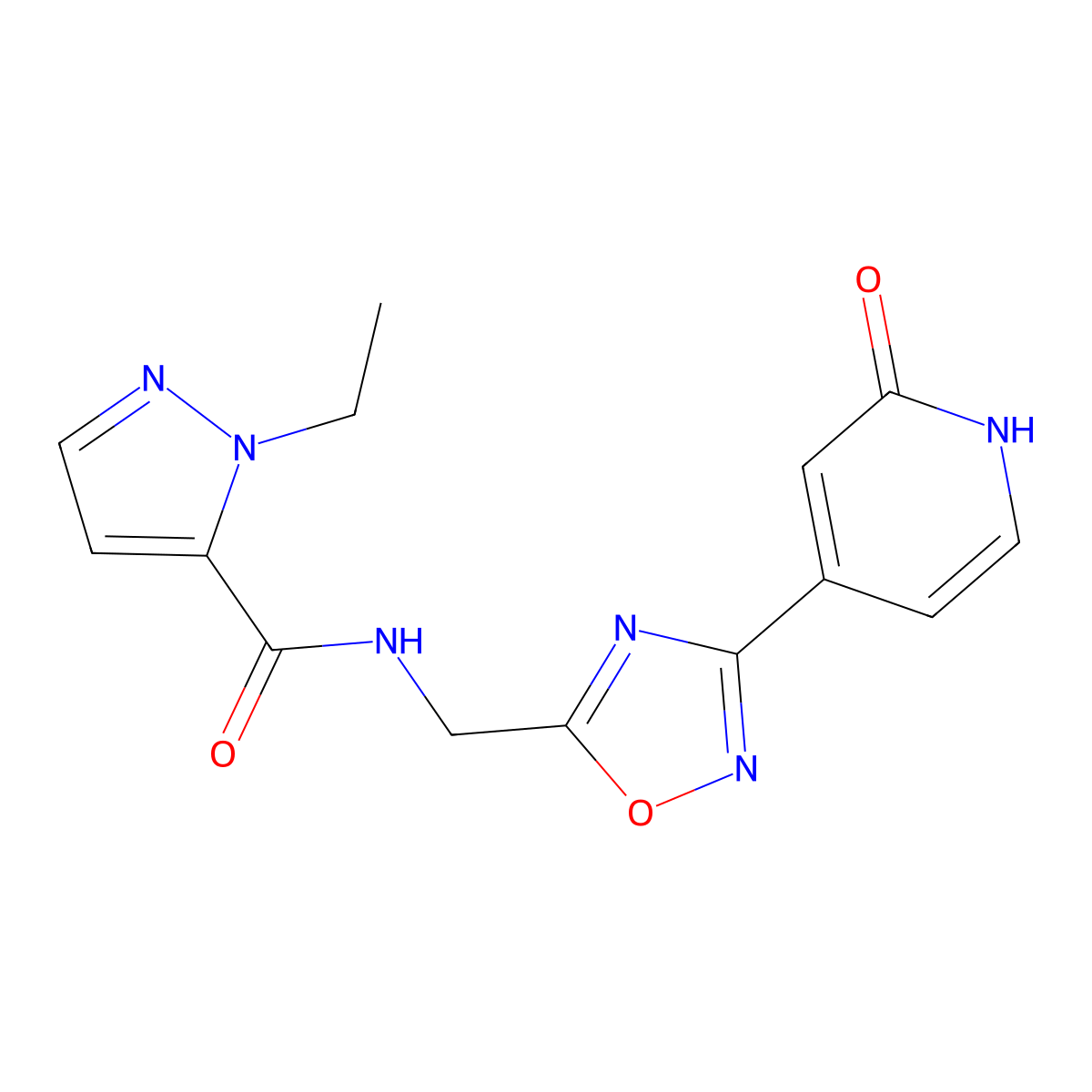 1-ethyl-N-((3-(2-oxo-1,2-dihydropyridin-4-yl)-1,2,4-oxadiazol-5-yl)methyl)-1H-pyrazole-5-carboxamide molecular structure, CAS 2034349-89-6