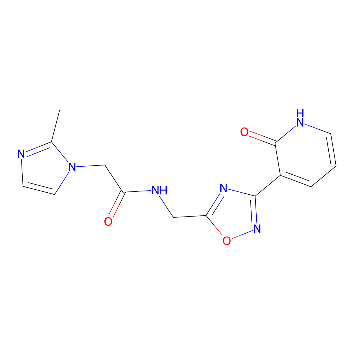 2-(2-methyl-1H-imidazol-1-yl)-N-((3-(2-oxo-1,2-dihydropyridin-3-yl)-1,2,4-oxadiazol-5-yl)methyl)acetamide molecular structure, CAS 2034349-97-6