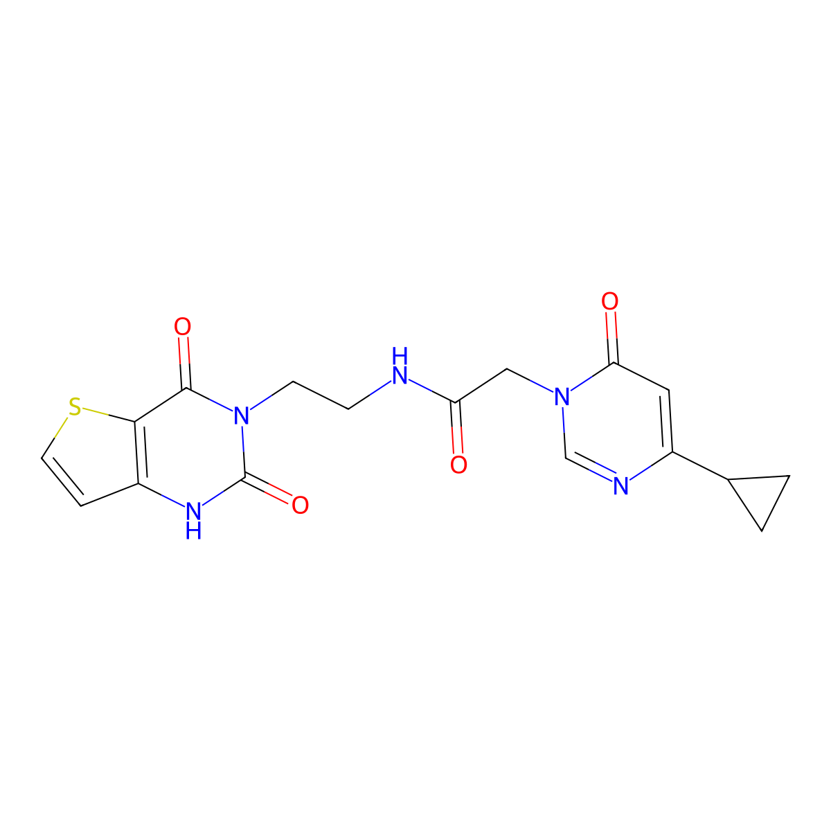 2-(4-cyclopropyl-6-oxopyrimidin-1(6H)-yl)-N-(2-(2,4-dioxo-1,2-dihydrothieno[3,2-d]pyrimidin-3(4H)-yl)ethyl)acetamide molecular structure, CAS 2034350-06-4