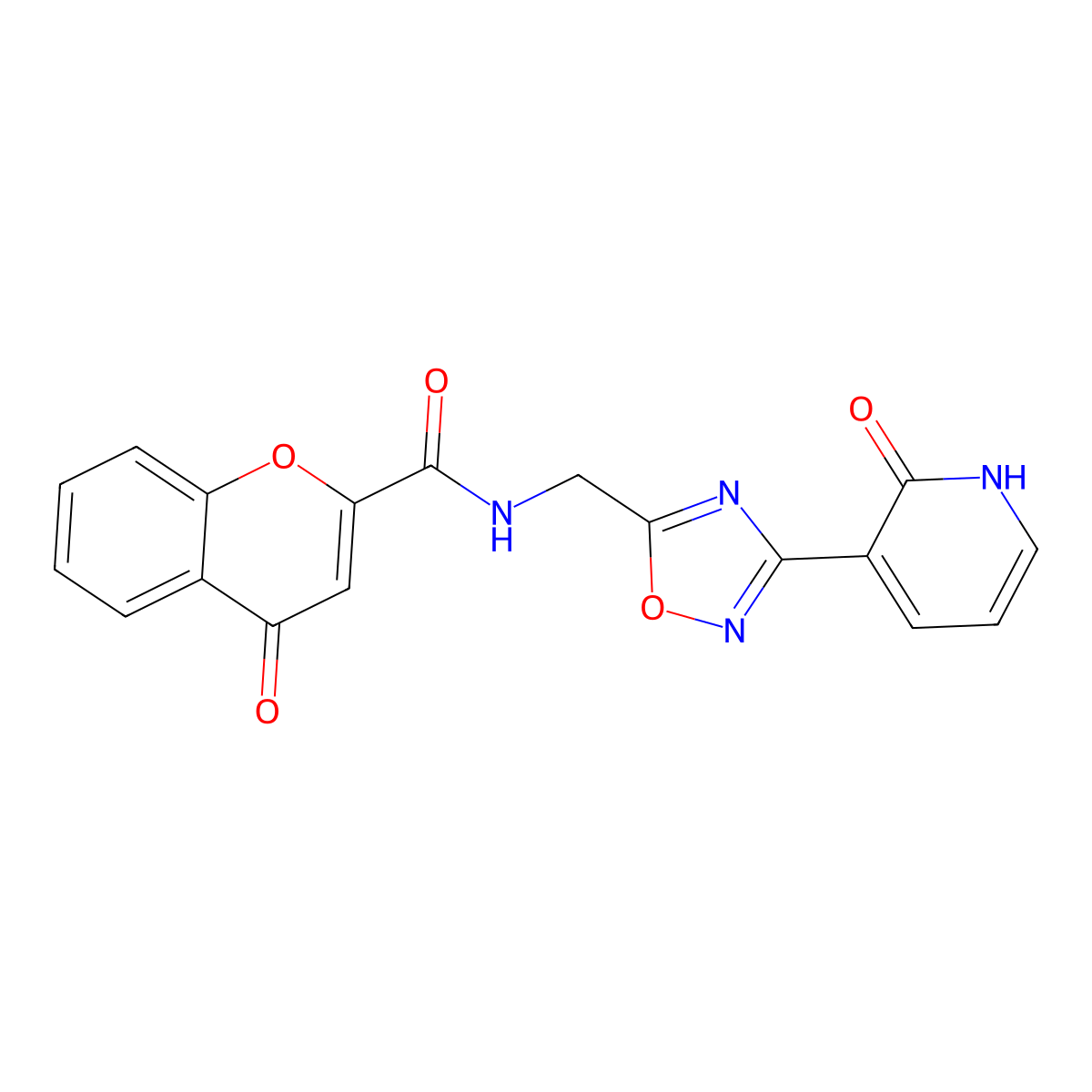 4-oxo-N-((3-(2-oxo-1,2-dihydropyridin-3-yl)-1,2,4-oxadiazol-5-yl)methyl)-4H-chromene-2-carboxamide molecular structure, CAS 2034350-07-5