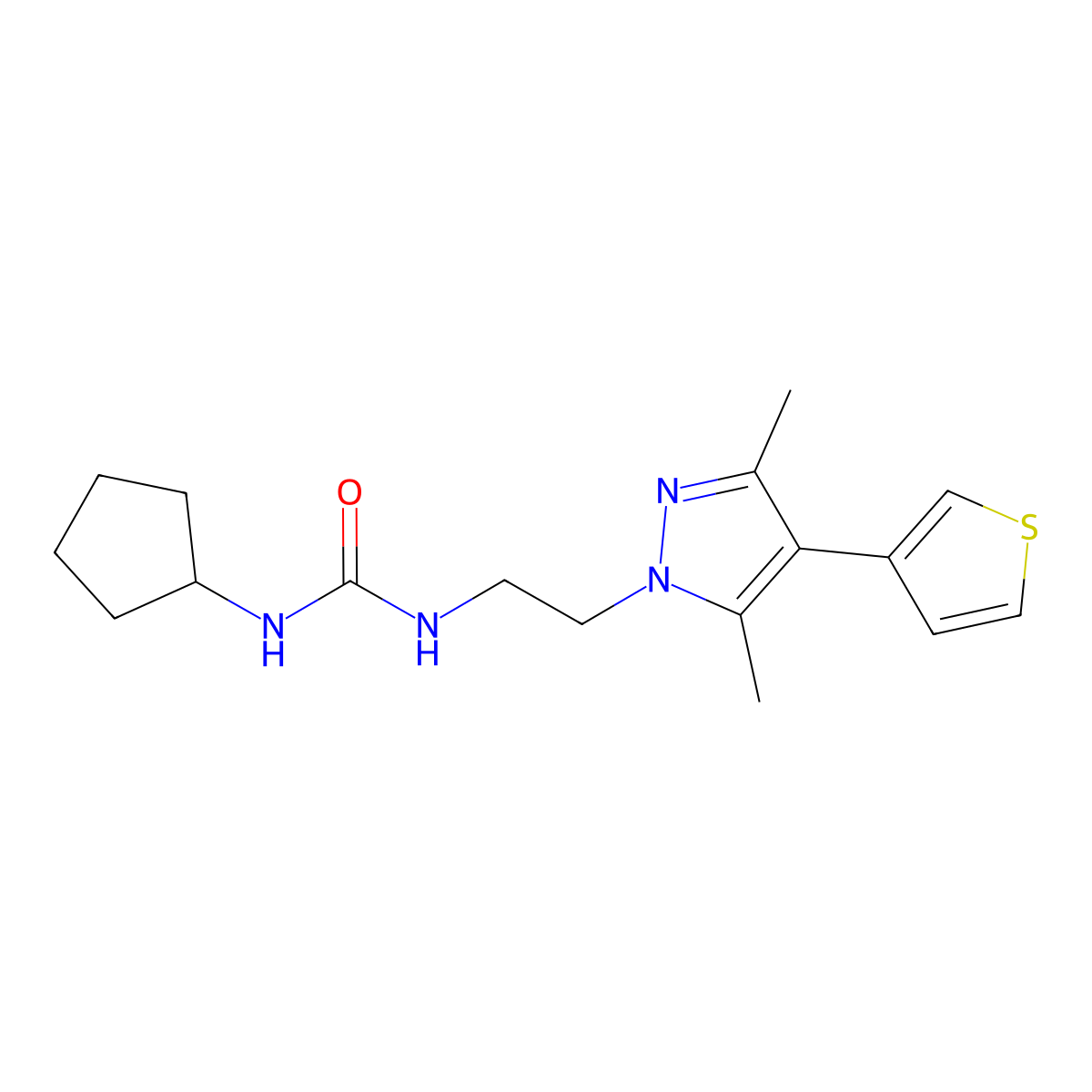 1-cyclopentyl-3-(2-(3,5-dimethyl-4-(thiophen-3-yl)-1H-pyrazol-1-yl)ethyl)urea molecular structure, CAS 2034350-08-6