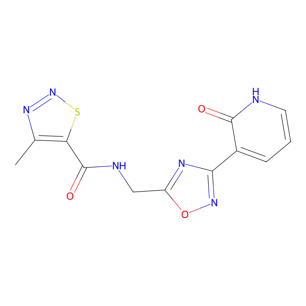 4-methyl-N-((3-(2-oxo-1,2-dihydropyridin-3-yl)-1,2,4-oxadiazol-5-yl)methyl)-1,2,3-thiadiazole-5-carboxamide molecular structure, CAS 2034350-09-7