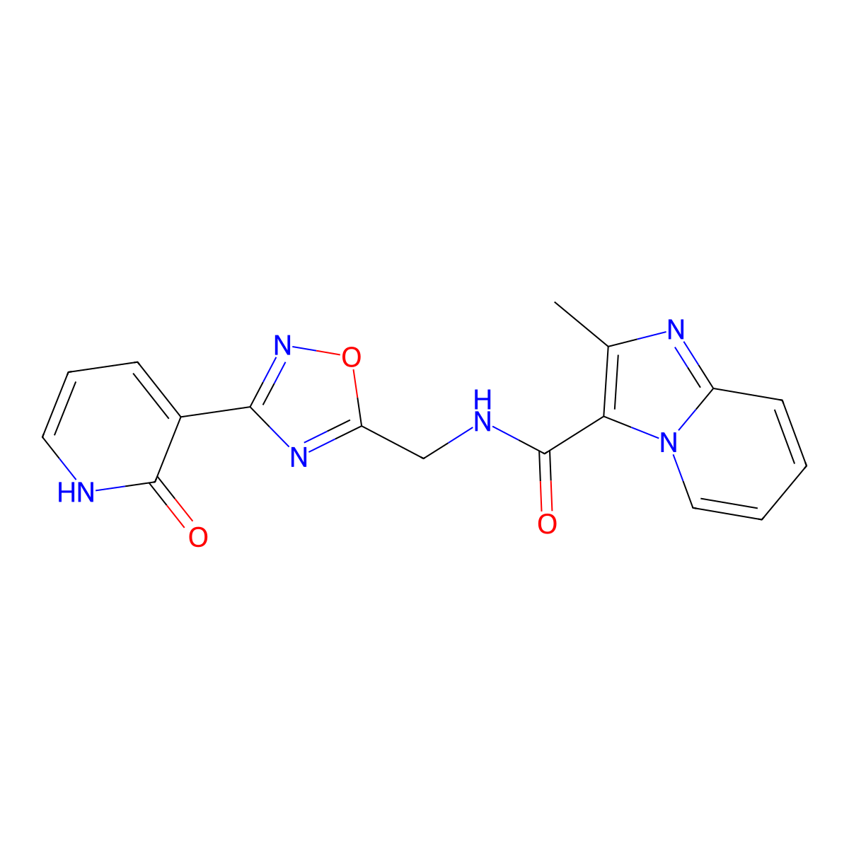 2-methyl-N-((3-(2-oxo-1,2-dihydropyridin-3-yl)-1,2,4-oxadiazol-5-yl)methyl)imidazo[1,2-a]pyridine-3-carboxamide molecular structure, CAS 2034350-16-6