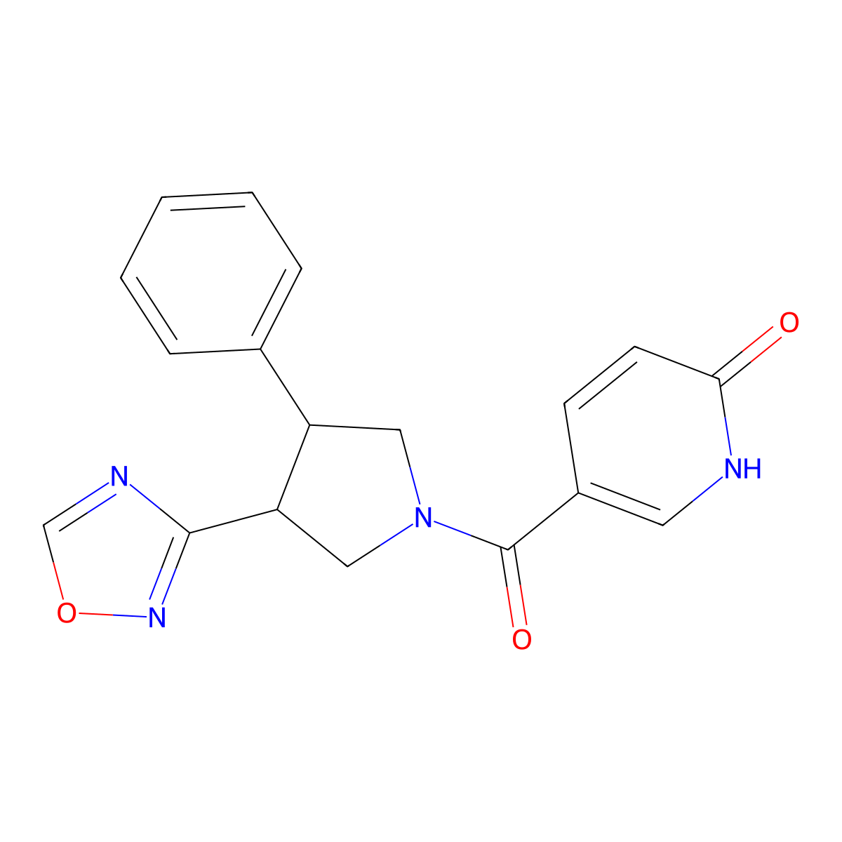 5-(3-(1,2,4-oxadiazol-3-yl)-4-phenylpyrrolidine-1-carbonyl)pyridin-2(1H)-one molecular structure, CAS 2034350-20-2