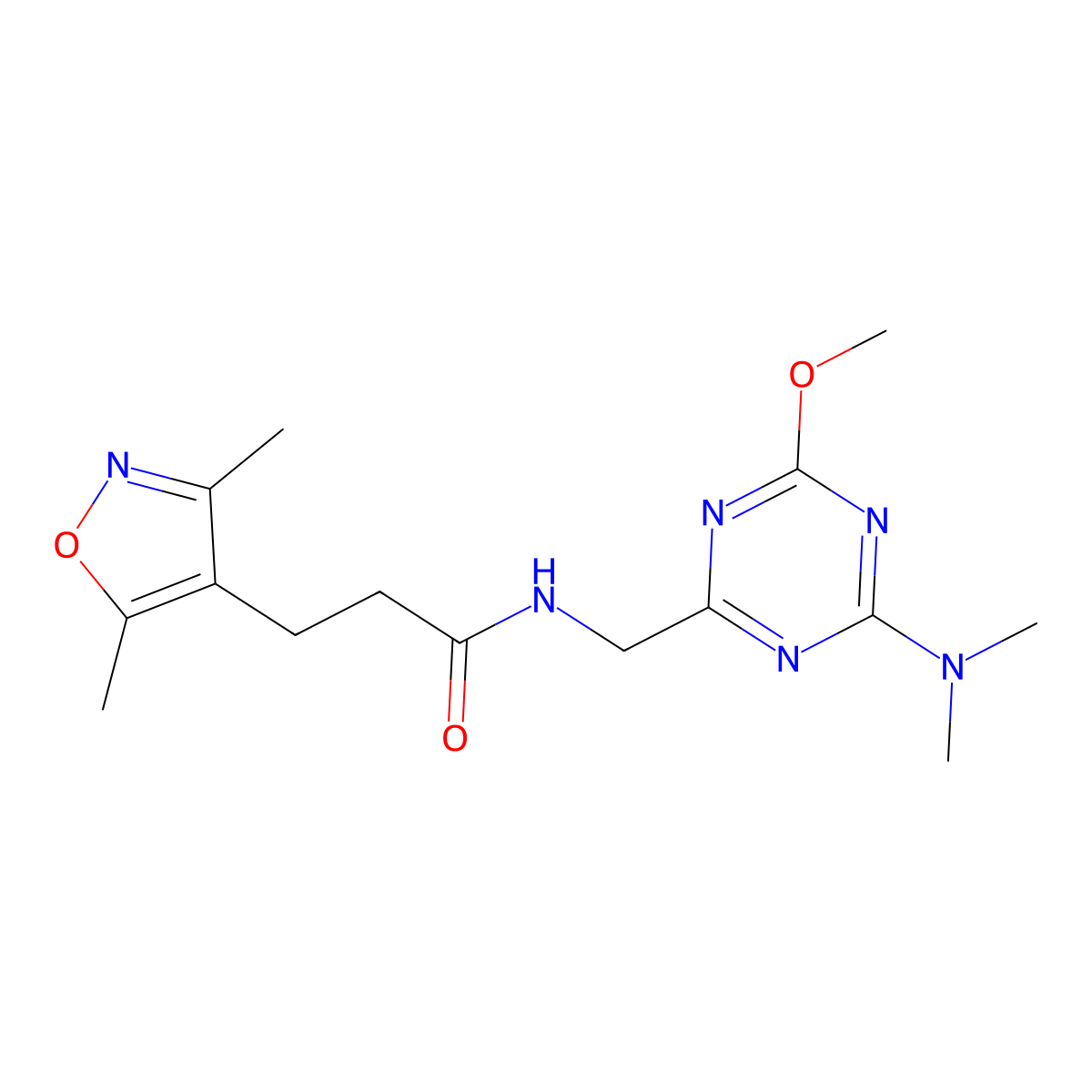3-(3,5-dimethyl-1,2-oxazol-4-yl)-N-{[4-(dimethylamino)-6-methoxy-1,3,5-triazin-2-yl]methyl}propanamide molecular structure, CAS 2034350-24-6