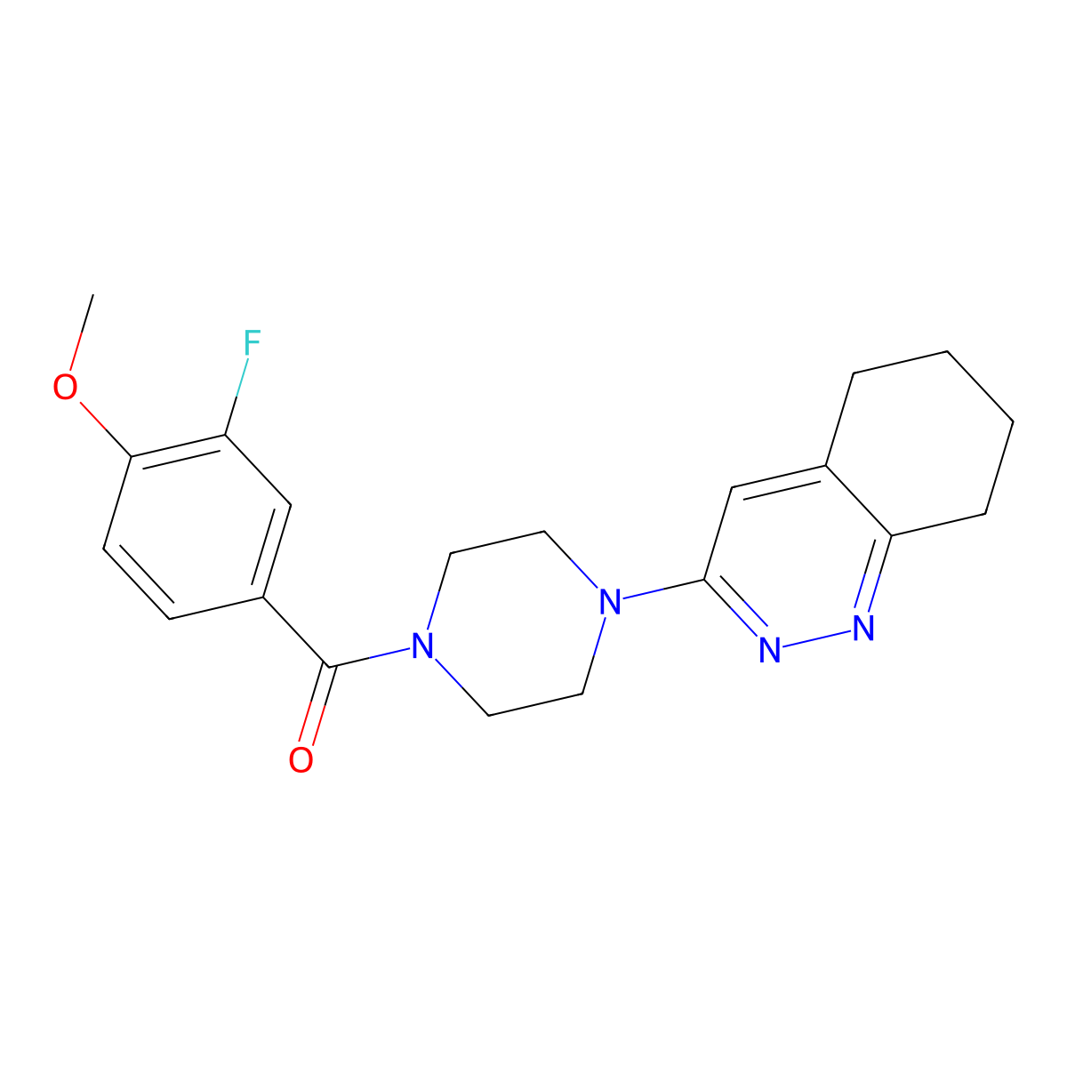 (3-Fluoro-4-methoxyphenyl)(4-(5,6,7,8-tetrahydrocinnolin-3-yl)piperazin-1-yl)methanone molecular structure, CAS 2034350-25-7