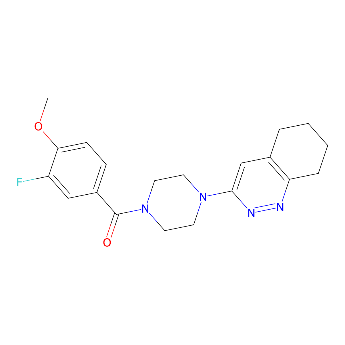 (3-Fluoro-4-methoxyphenyl)(4-(5,6,7,8-tetrahydrocinnolin-3-yl)piperazin-1-yl)methanone molecular structure, CAS 2034350-25-7
