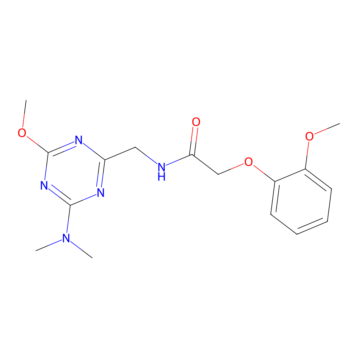 N-{[4-(dimethylamino)-6-methoxy-1,3,5-triazin-2-yl]methyl}-2-(2-methoxyphenoxy)acetamide molecular structure, CAS 2034350-30-4