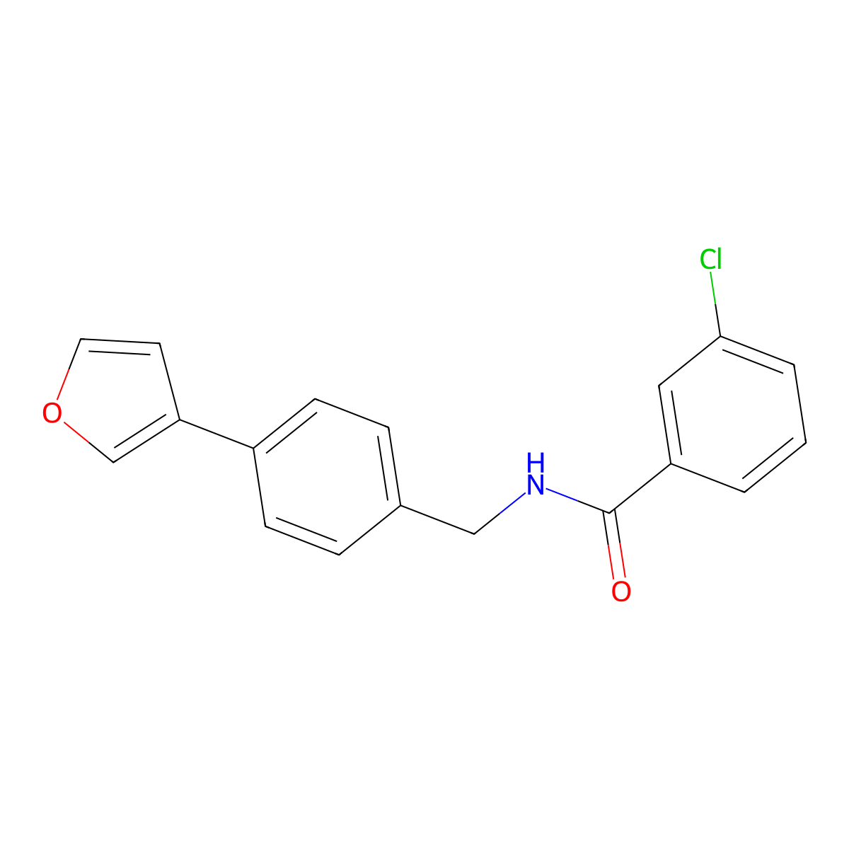 3-chloro-N-(4-(furan-3-yl)benzyl)benzamide molecular structure, CAS 2034350-34-8