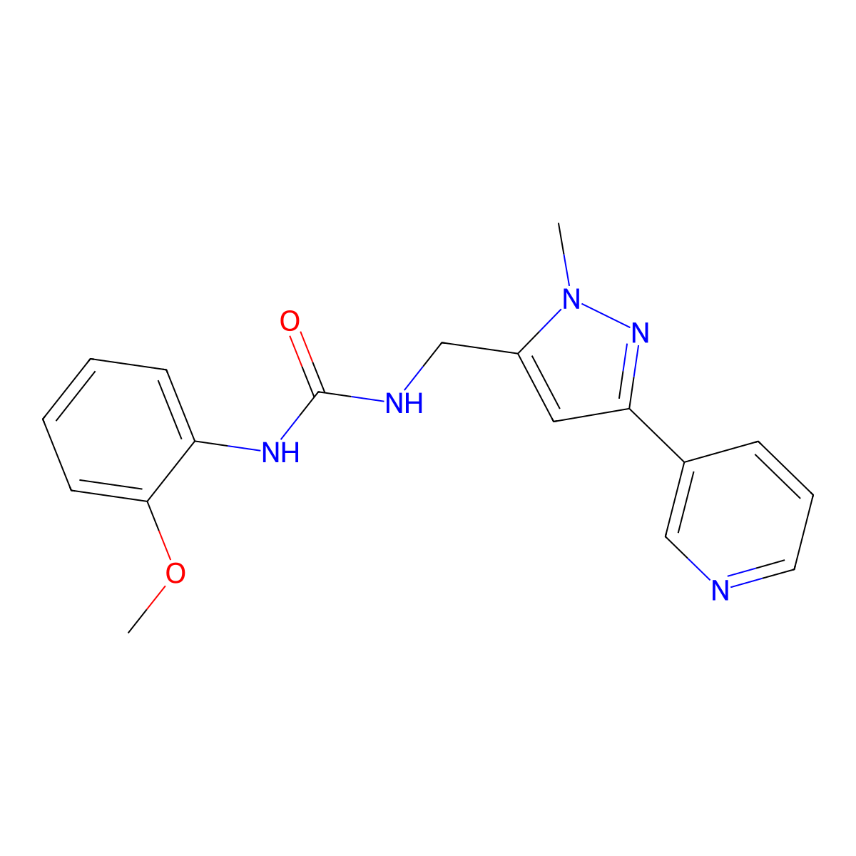 1-(2-methoxyphenyl)-3-((1-methyl-3-(pyridin-3-yl)-1H-pyrazol-5-yl)methyl)urea molecular structure, CAS 2034350-36-0