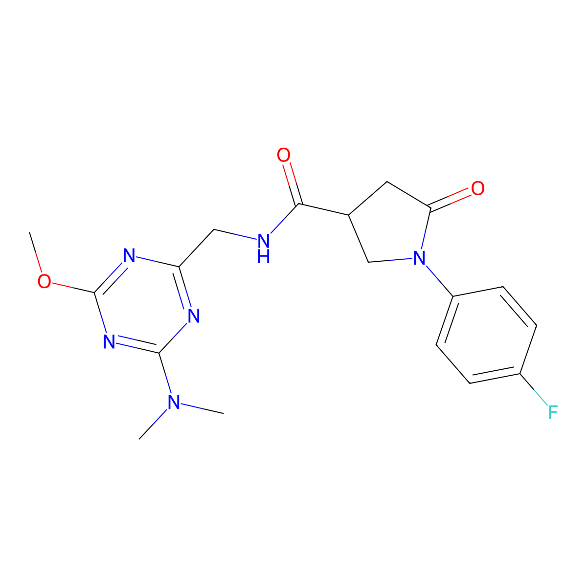 N-{[4-(dimethylamino)-6-methoxy-1,3,5-triazin-2-yl]methyl}-1-(4-fluorophenyl)-5-oxopyrrolidine-3-carboxamide molecular structure, CAS 2034350-37-1