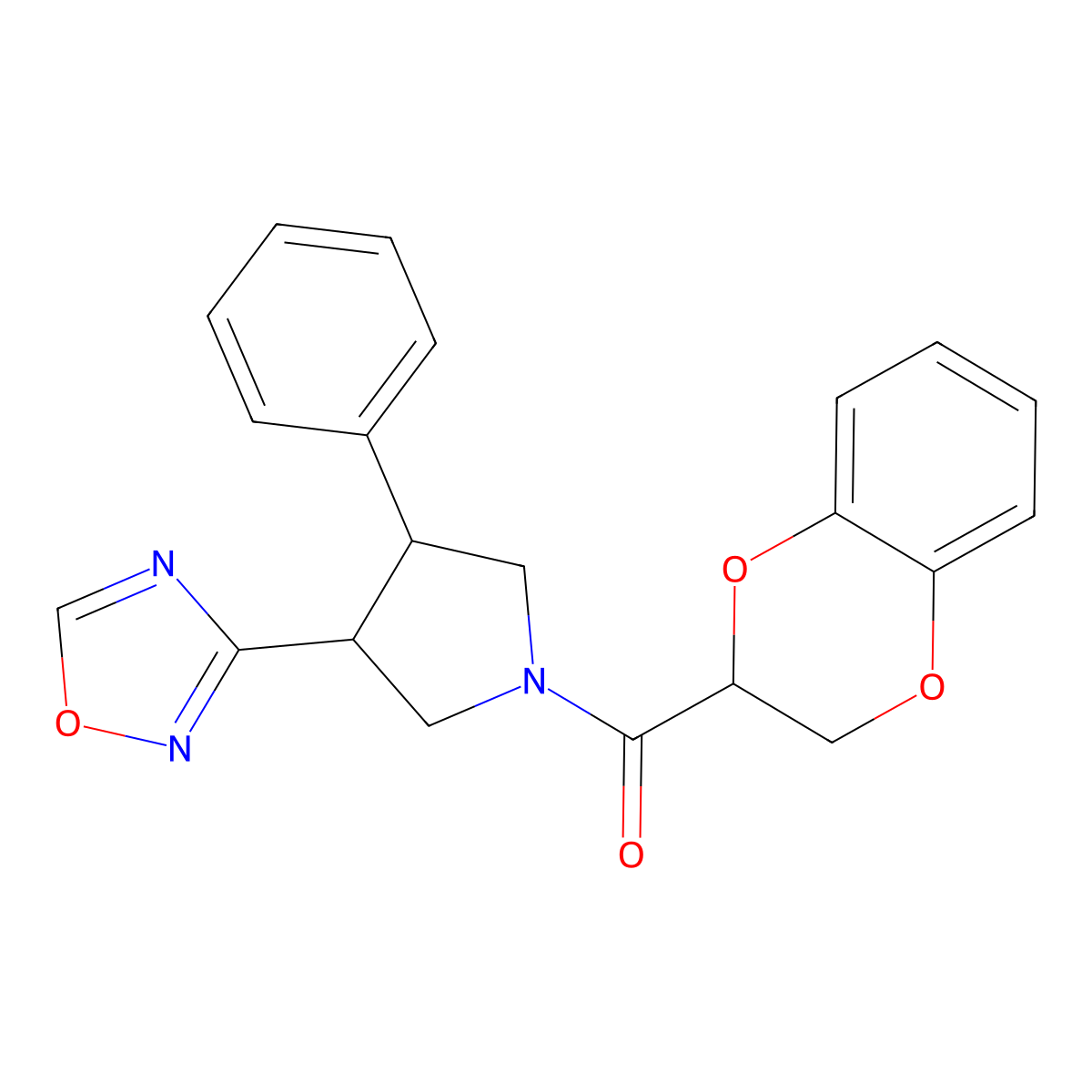 (3-(1,2,4-Oxadiazol-3-yl)-4-phenylpyrrolidin-1-yl)(2,3-dihydrobenzo[b][1,4]dioxin-2-yl)methanone molecular structure, CAS 2034350-41-7