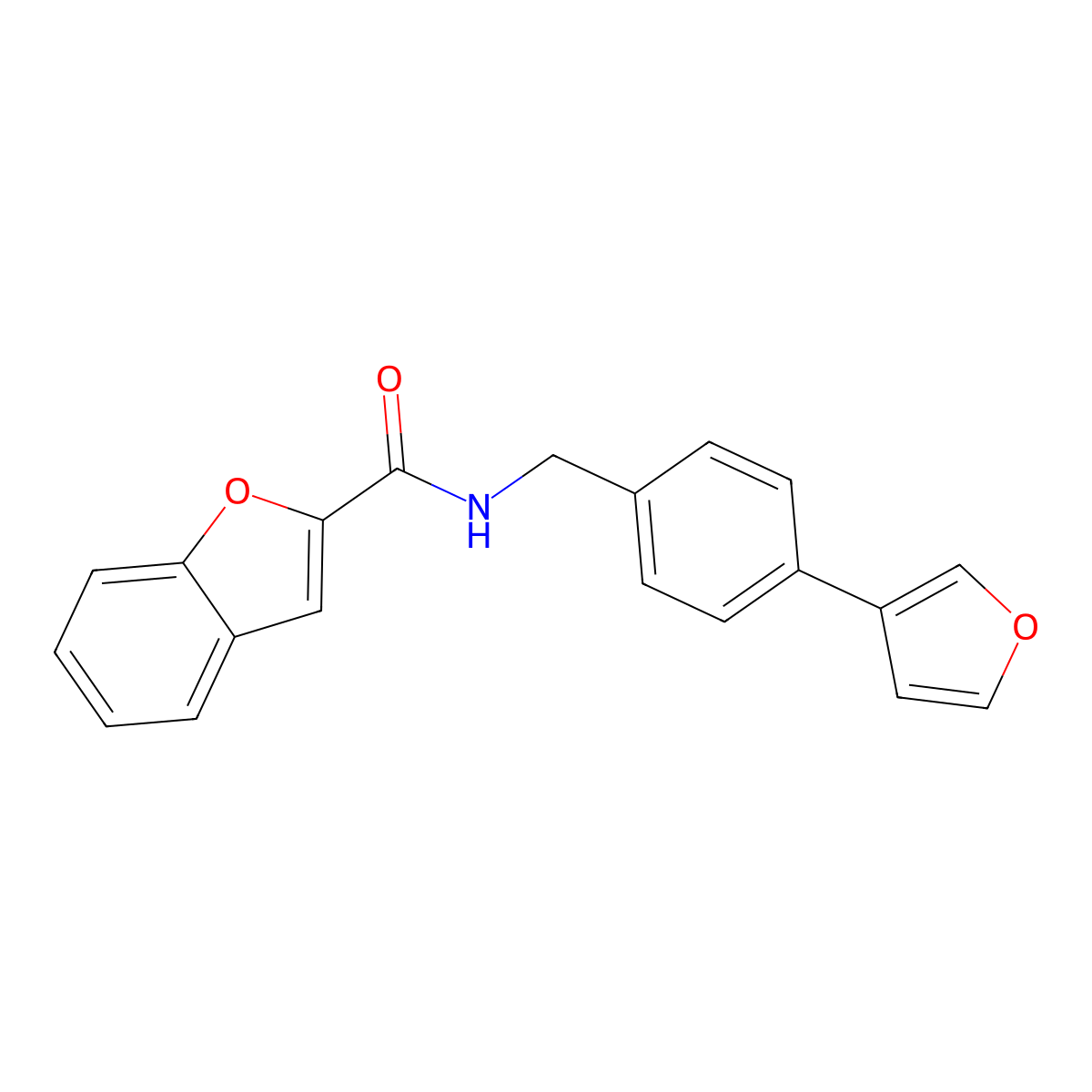 N-{[4-(furan-3-yl)phenyl]methyl}-1-benzofuran-2-carboxamide molecular structure, CAS 2034350-42-8