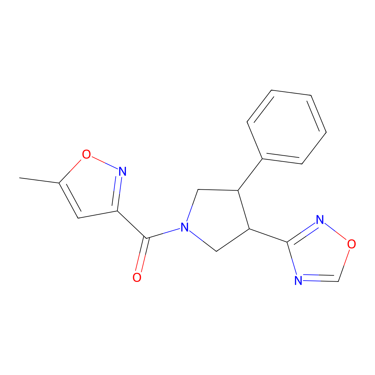 (3-(1,2,4-Oxadiazol-3-yl)-4-phenylpyrrolidin-1-yl)(5-methylisoxazol-3-yl)methanone molecular structure, CAS 2034350-45-1