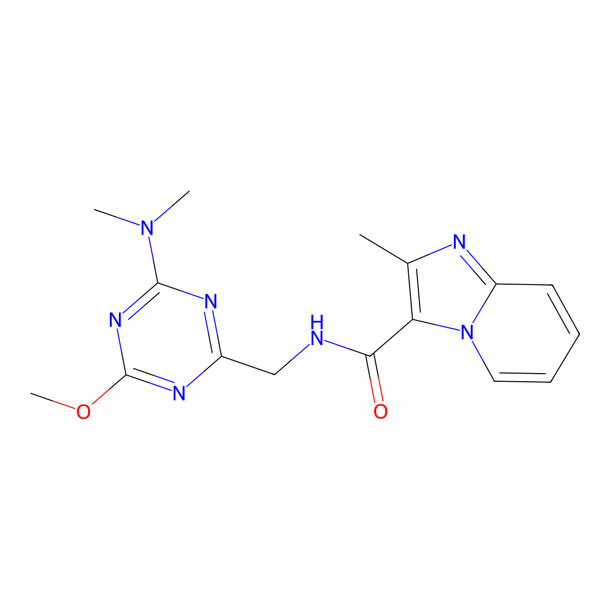 N-{[4-(dimethylamino)-6-methoxy-1,3,5-triazin-2-yl]methyl}-2-methylimidazo[1,2-a]pyridine-3-carboxamide molecular structure, CAS 2034350-46-2