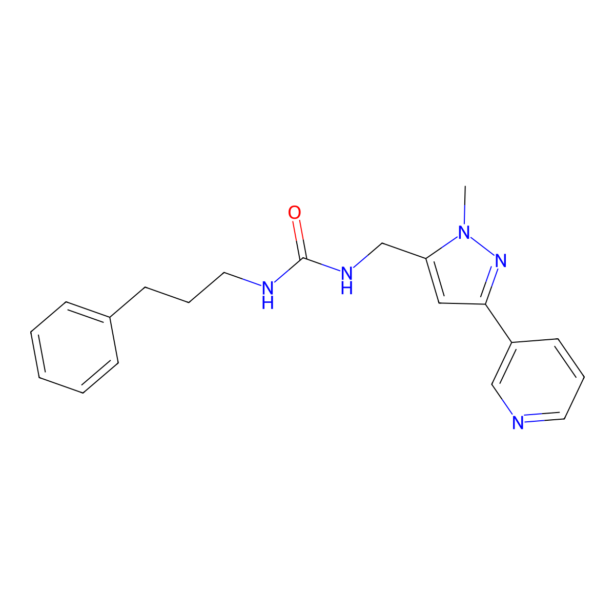 1-((1-methyl-3-(pyridin-3-yl)-1H-pyrazol-5-yl)methyl)-3-(3-phenylpropyl)urea molecular structure, CAS 2034350-53-1