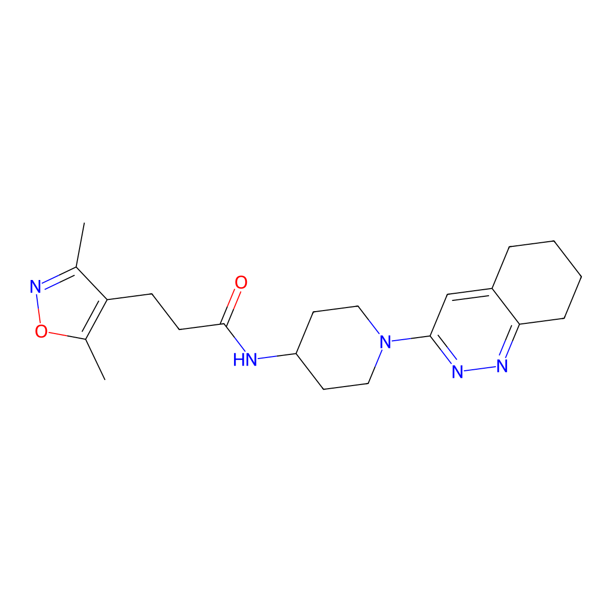 3-(3,5-dimethylisoxazol-4-yl)-N-(1-(5,6,7,8-tetrahydrocinnolin-3-yl)piperidin-4-yl)propanamide molecular structure, CAS 2034350-54-2