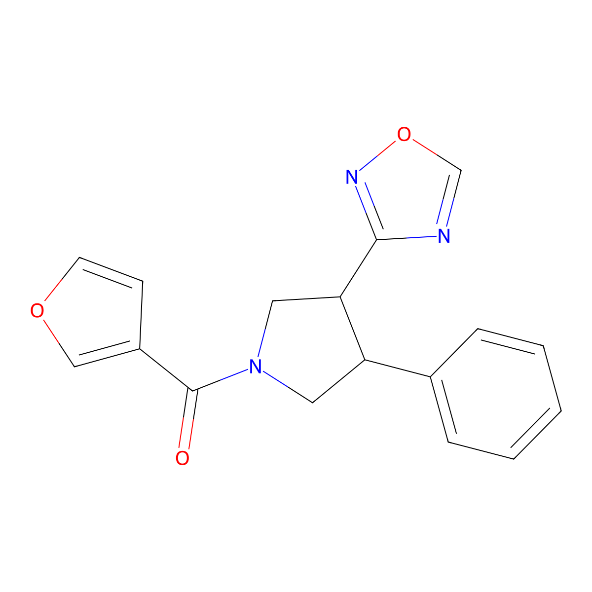 (3-(1,2,4-Oxadiazol-3-yl)-4-phenylpyrrolidin-1-yl)(furan-3-yl)methanone molecular structure, CAS 2034350-55-3