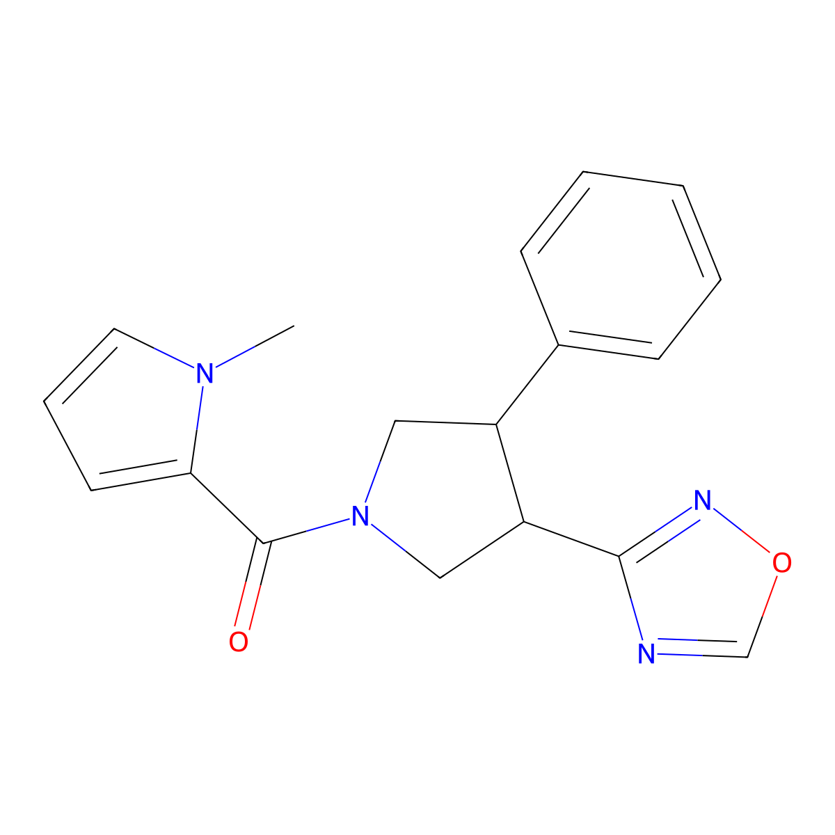 3-[1-(1-methyl-1H-pyrrole-2-carbonyl)-4-phenylpyrrolidin-3-yl]-1,2,4-oxadiazole molecular structure, CAS 2034350-64-4
