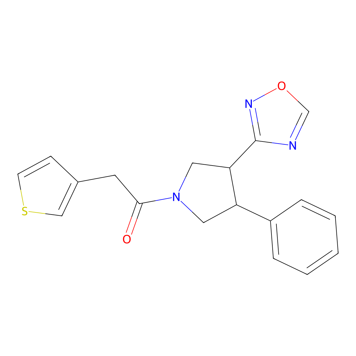 1-(3-(1,2,4-Oxadiazol-3-yl)-4-phenylpyrrolidin-1-yl)-2-(thiophen-3-yl)ethanone molecular structure, CAS 2034350-67-7