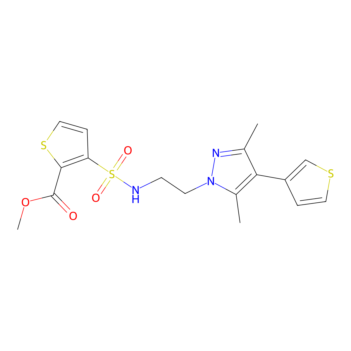 methyl 3-(N-(2-(3,5-dimethyl-4-(thiophen-3-yl)-1H-pyrazol-1-yl)ethyl)sulfamoyl)thiophene-2-carboxylate molecular structure, CAS 2034350-70-2