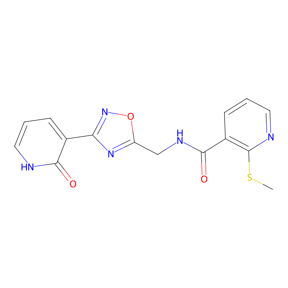 2-(methylthio)-N-((3-(2-oxo-1,2-dihydropyridin-3-yl)-1,2,4-oxadiazol-5-yl)methyl)nicotinamide molecular structure, CAS 2034350-72-4