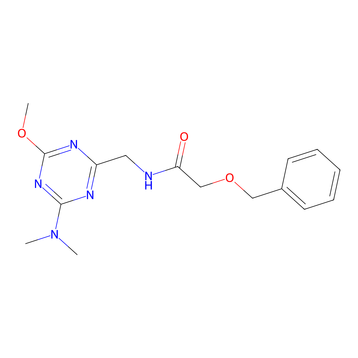 2-(benzyloxy)-N-{[4-(dimethylamino)-6-methoxy-1,3,5-triazin-2-yl]methyl}acetamide molecular structure, CAS 2034350-74-6