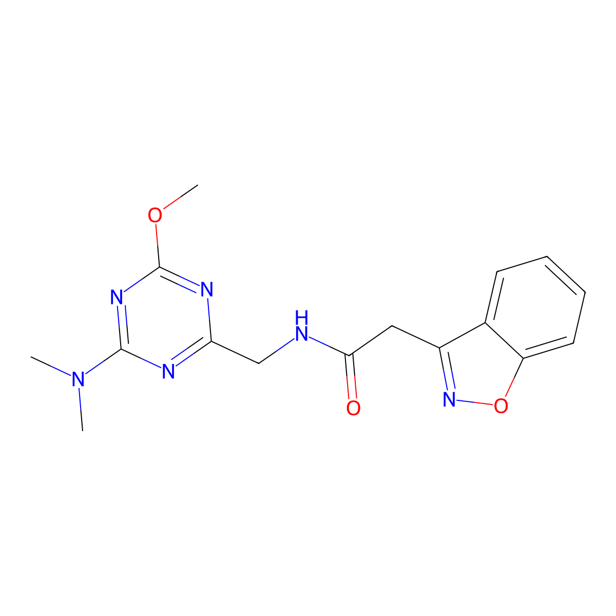 2-(benzo[d]isoxazol-3-yl)-N-((4-(dimethylamino)-6-methoxy-1,3,5-triazin-2-yl)methyl)acetamide molecular structure, CAS 2034350-83-7