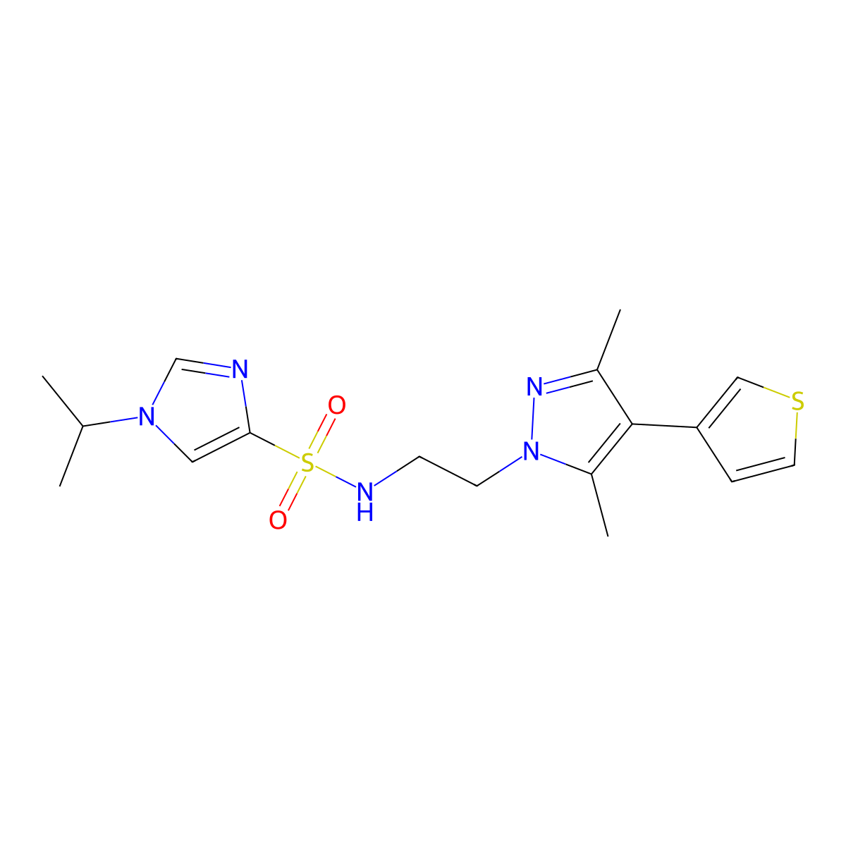 N-(2-(3,5-dimethyl-4-(thiophen-3-yl)-1H-pyrazol-1-yl)ethyl)-1-isopropyl-1H-imidazole-4-sulfonamide molecular structure, CAS 2034350-84-8