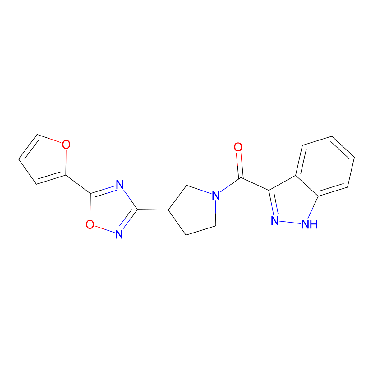 (3-(5-(furan-2-yl)-1,2,4-oxadiazol-3-yl)pyrrolidin-1-yl)(1H-indazol-3-yl)methanone molecular structure, CAS 2034350-89-3