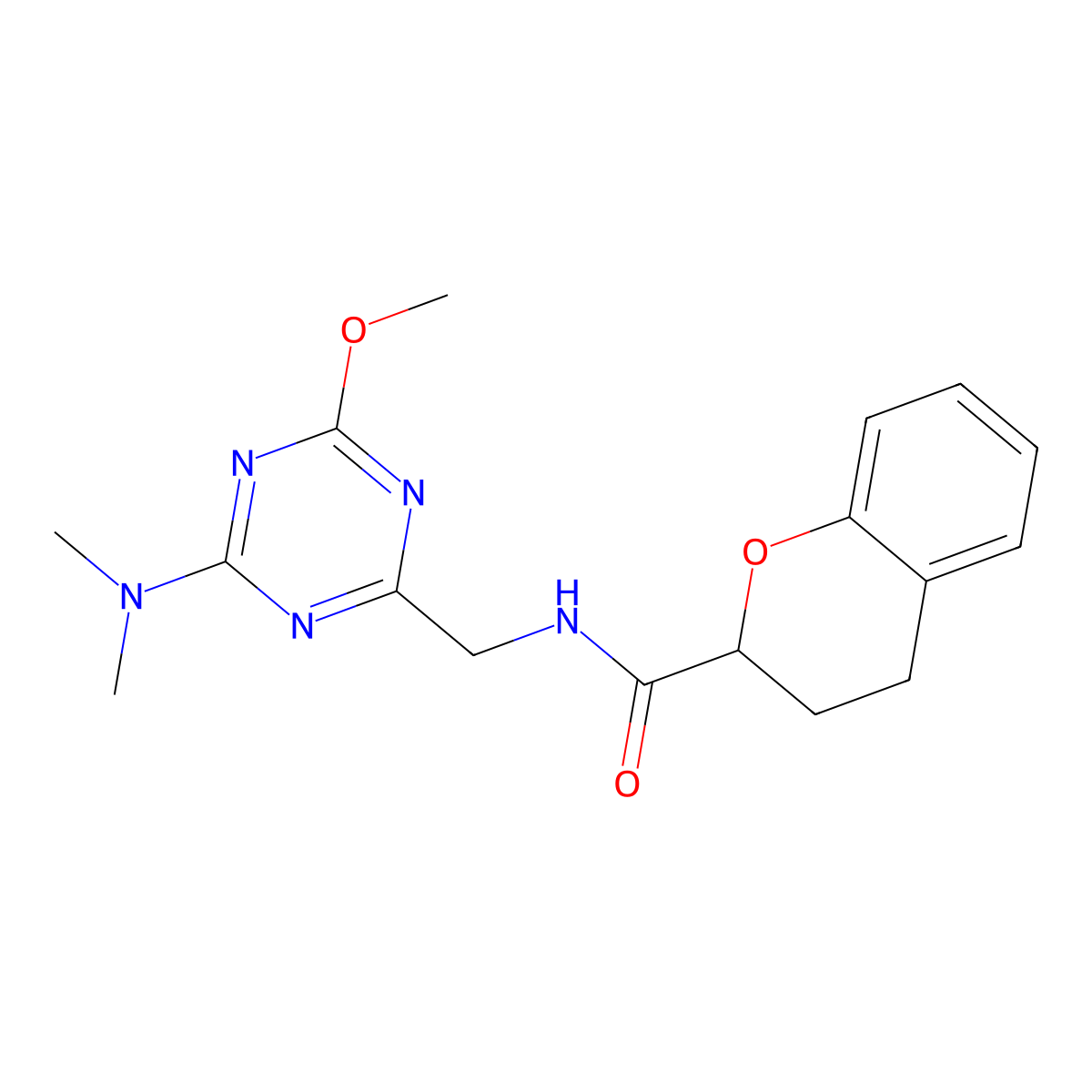 N-((4-(dimethylamino)-6-methoxy-1,3,5-triazin-2-yl)methyl)chroman-2-carboxamide molecular structure, CAS 2034350-90-6