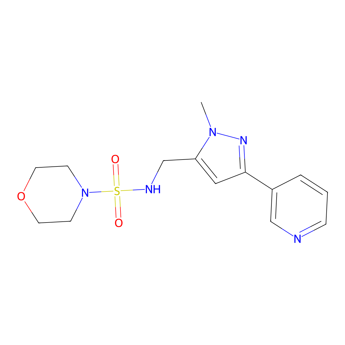 N-{[1-methyl-3-(pyridin-3-yl)-1H-pyrazol-5-yl]methyl}morpholine-4-sulfonamide molecular structure, CAS 2034350-91-7