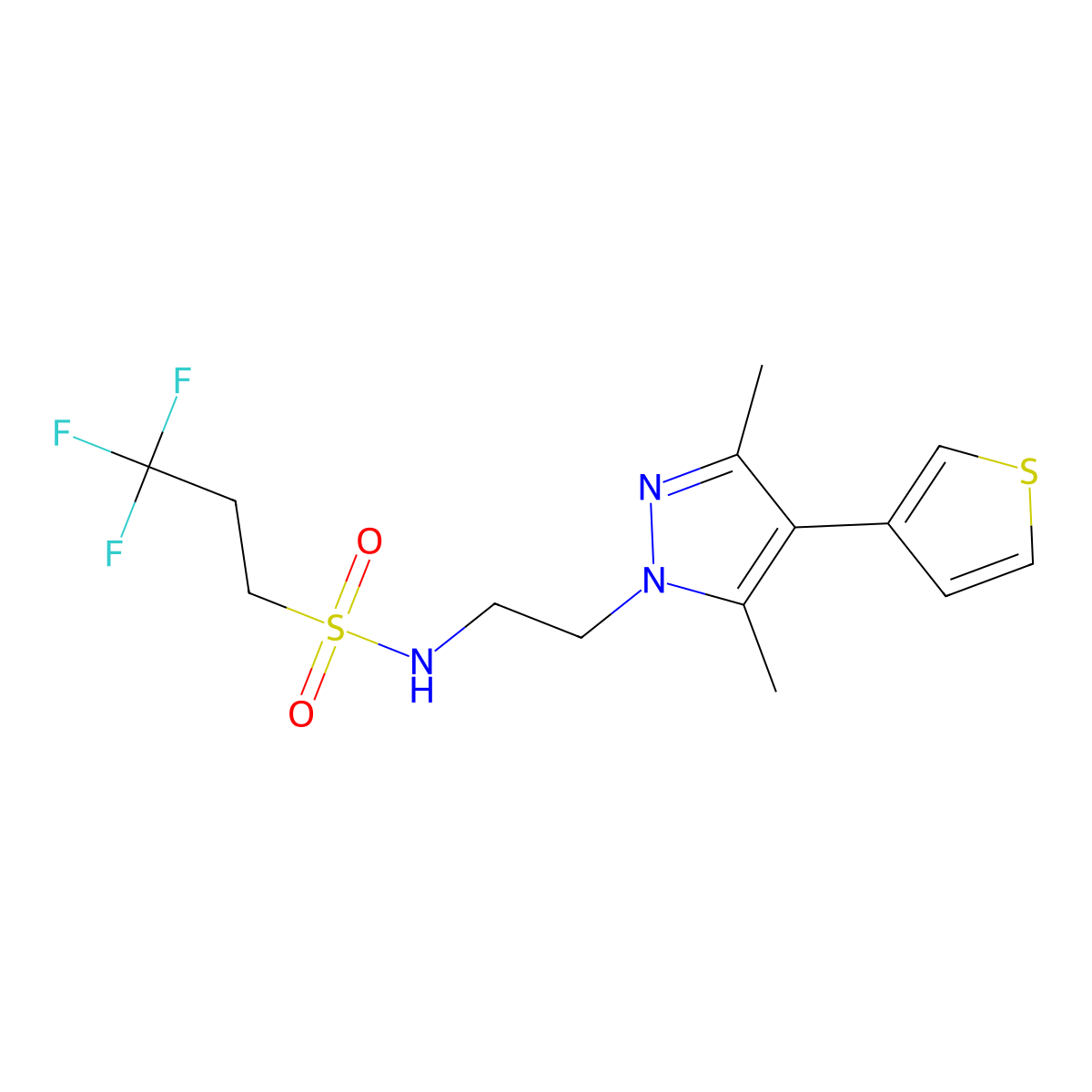 N-{2-[3,5-dimethyl-4-(thiophen-3-yl)-1H-pyrazol-1-yl]ethyl}-3,3,3-trifluoropropane-1-sulfonamide molecular structure, CAS 2034350-93-9