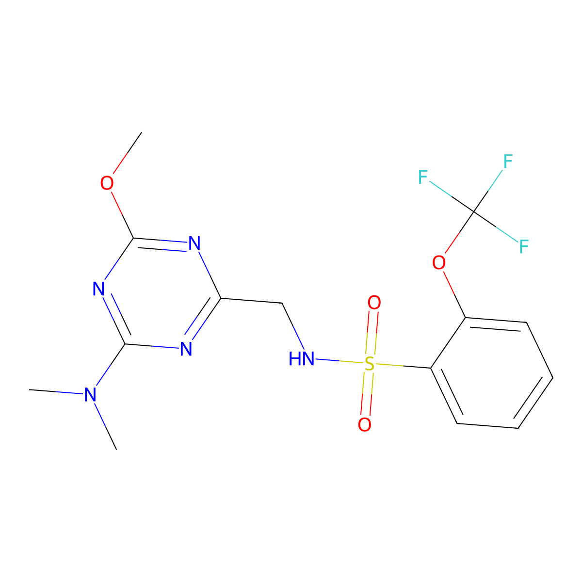 N-((4-(dimethylamino)-6-methoxy-1,3,5-triazin-2-yl)methyl)-2-(trifluoromethoxy)benzenesulfonamide molecular structure, CAS 2034350-98-4